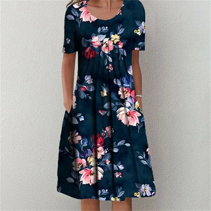 Elegant Temperament Short Sleeves Loose Weekend Holiday Midi Dresses