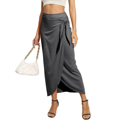 Elegant High Waist Wrap Pencil Maxi Skirt