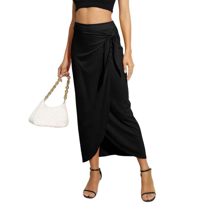 Elegant High Waist Wrap Pencil Maxi Skirt