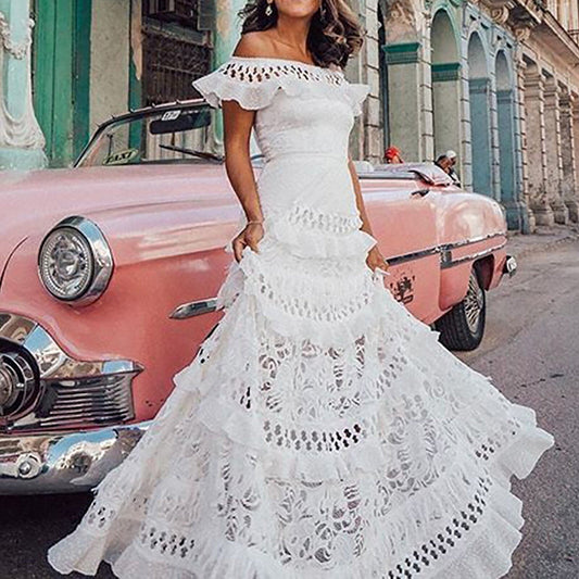 Classic Lace Hollow Off-Shoulder Maxi Dress