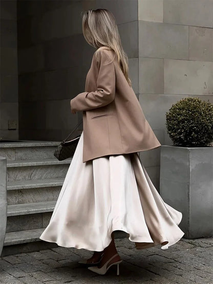 Elegant Satin High Waist Loose Maxi Skirt