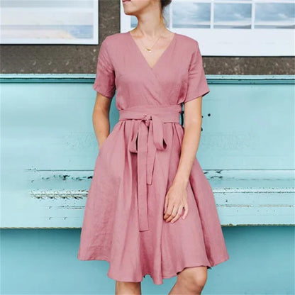 Lace-Up Casual Work Midi Dress