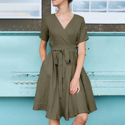 Lace-Up Casual Work Midi Dress