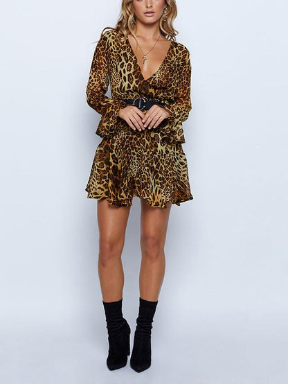 Emily Leopard Print Plunging Neck Mini Dress