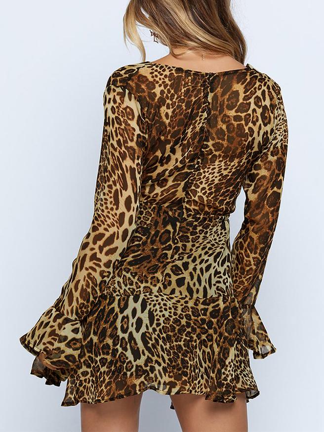 Emily Leopard Print Plunging Neck Mini Dress