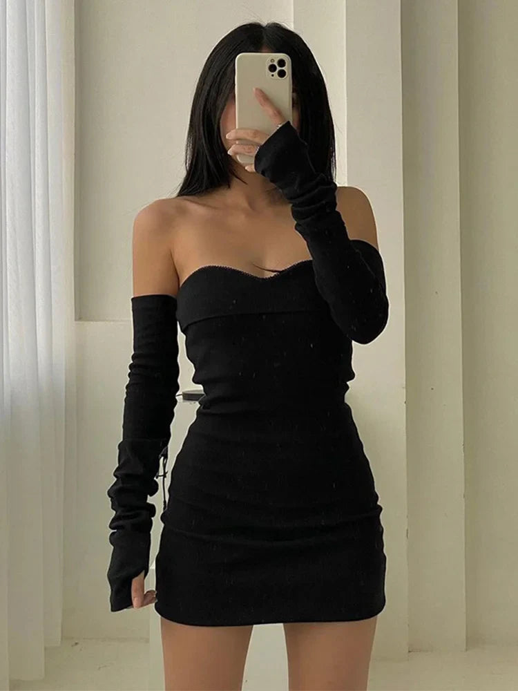 Off Shoulder Sexy Autumn Long Basic Black Slash Neck Clothes Midi Dresses