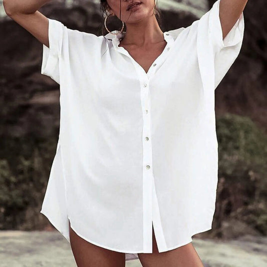 Vintage Chic White Button-Up Blouses