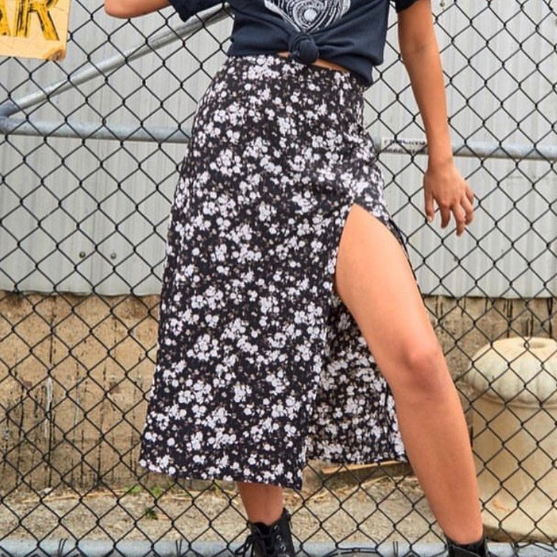 Casual Street Wear Elastic Split Midi Skirt