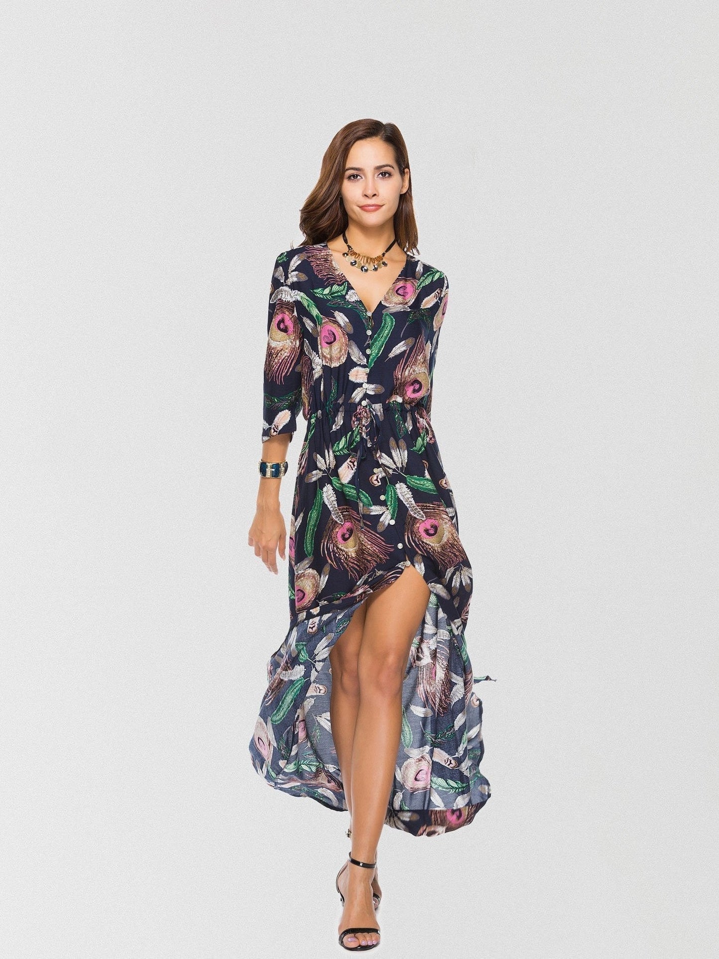 Feather Weight Printed High Slit Maxi Dress