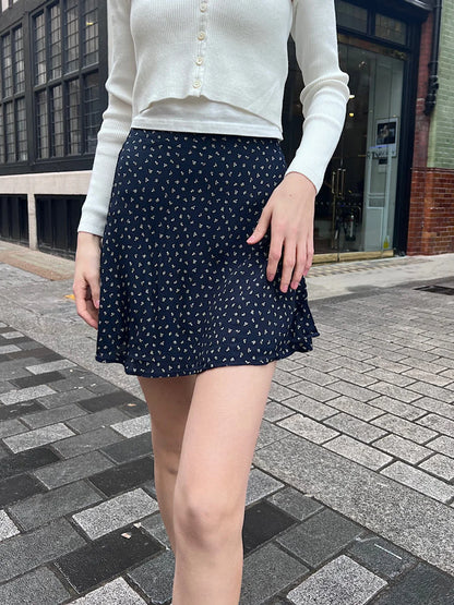 Floral Print Lace-up Slim Sexy Short Mini Skirt