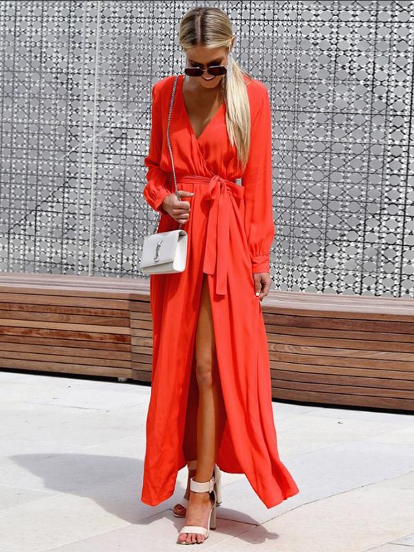 Get Lost Surplice Neck High Slit Maxi Dress