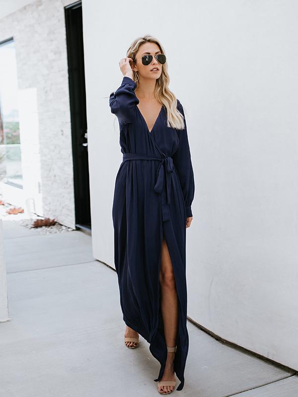 Get Lost Surplice Neck High Slit Maxi Dress