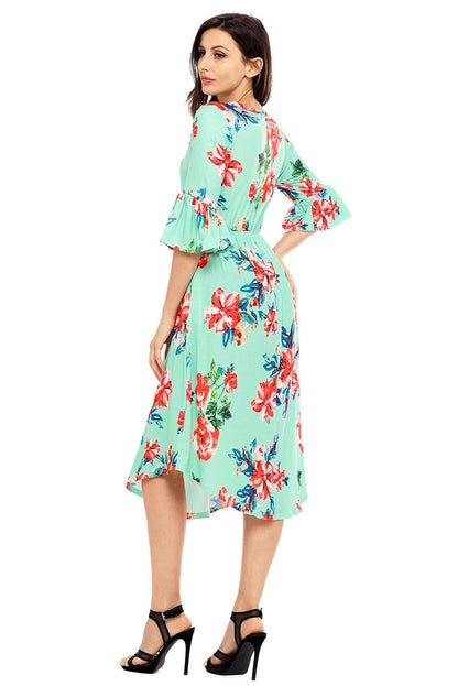 Find Me Floral Print Bell Sleeve Midi Dress