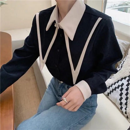 Sharp Ruffle Turn Down Collar Blouse Women Tops Korean Fashion Clothing