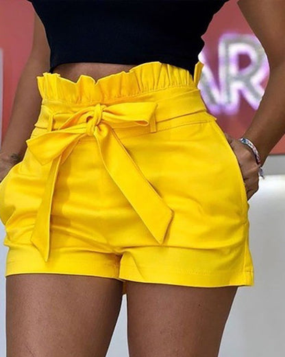 Women High Waist Shorts  Solid Color Pockets Short Pants