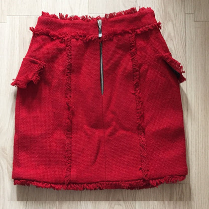 Tassel Fringe Wool Mini Skirt