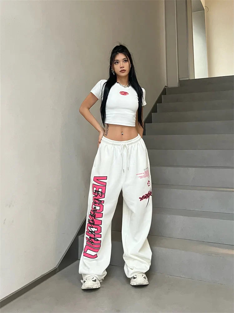 Cyber Y2K White Jogging Sweatpants Harajuku Sports Oversized Pant