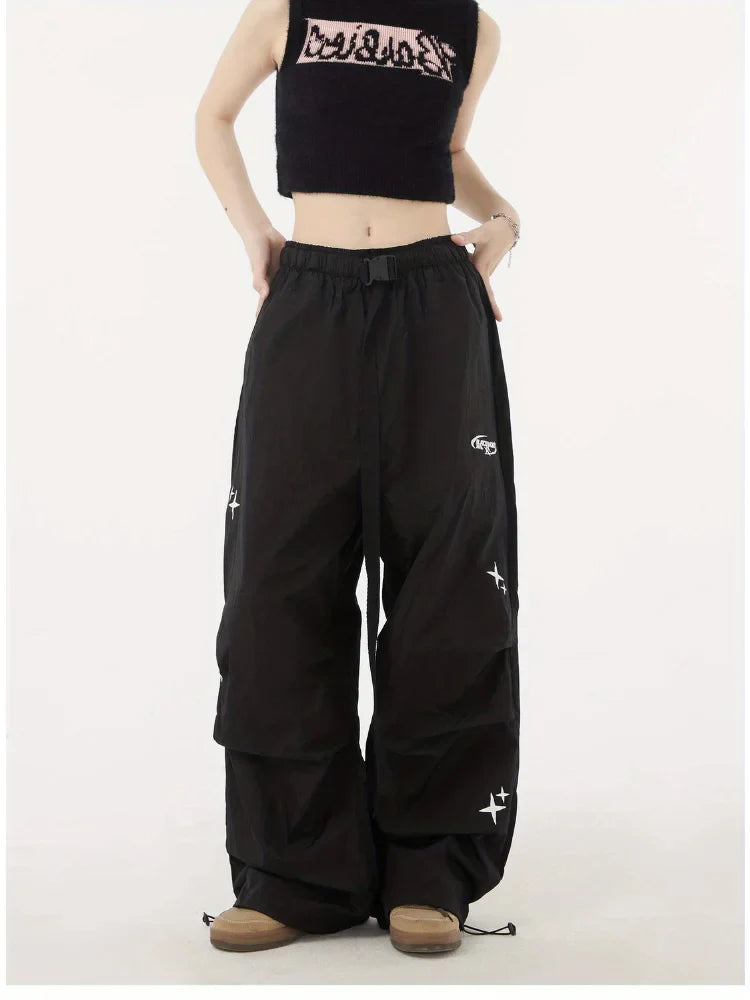 Gothic Hippie Black Cargo Parachute Y2k Cyber Punk Oversize Jogging Pant