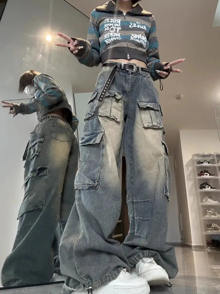 Grunge Distressed Baggy Tooling High Street Y2K Multy Pockets Denim Oversize Pant