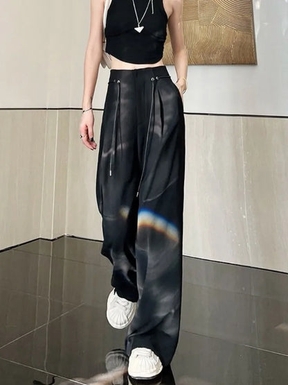 Harajuku Office Lady Basic Grey Wide Leg High Waist Chic Fashion Pant