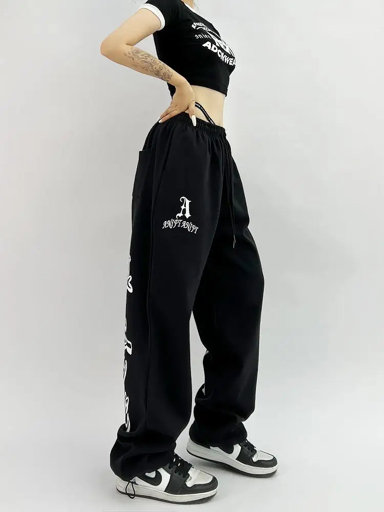 Gothic Black Oversize Y2K Jogging Sweatpants Harajuku Grunge Kpop Wide Leg Graphic Sports Pant