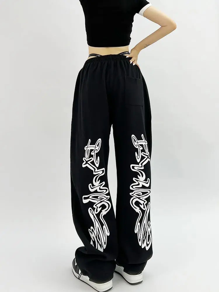 Gothic Black Oversize Y2K Jogging Sweatpants Harajuku Grunge Kpop Wide Leg Graphic Sports Pant