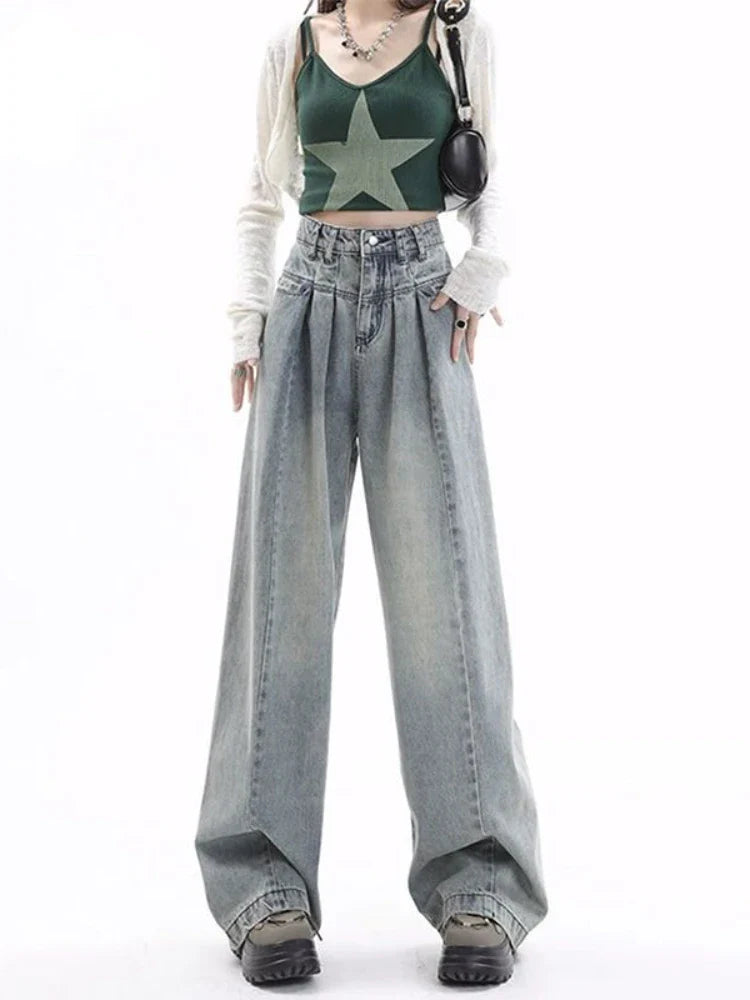 Blue Baggy Women Y2K Gyaru Oversize Wide Leg Denim Harajuku Pant