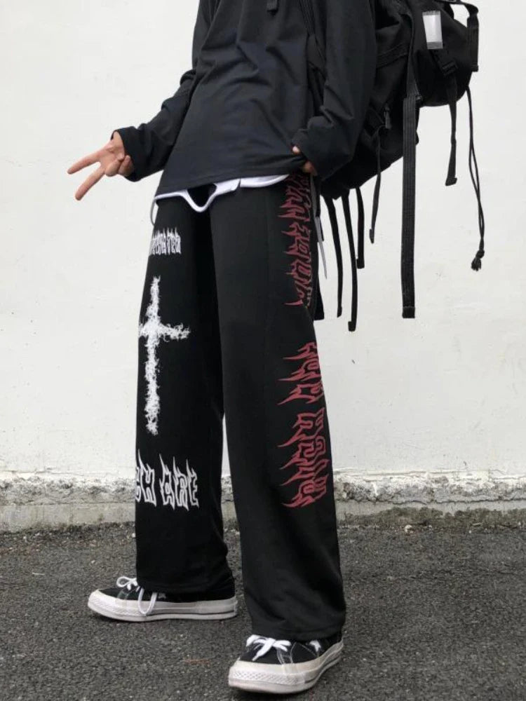 Gothic Wide Women Harajuku Graffiti Anime Streetwear Loose Pant