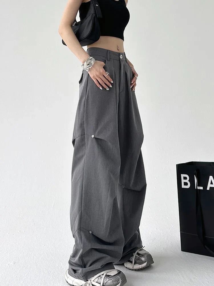 Y2K Cyber Punk Cargo Parachute Hippie Korean Style Black Baggy Wide Pant