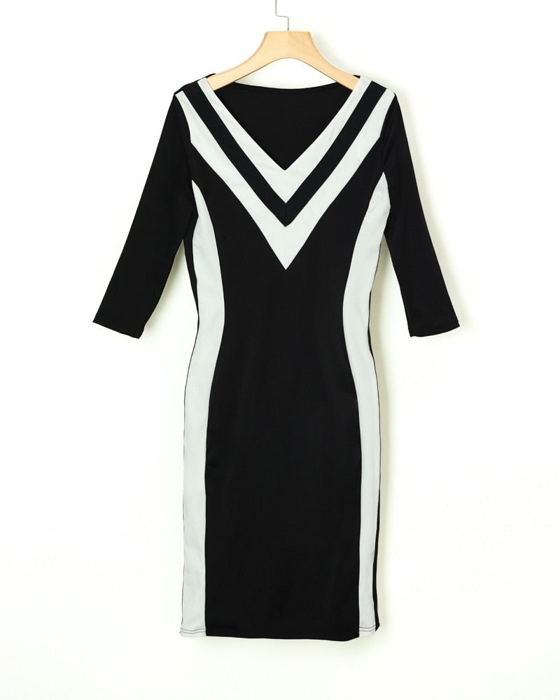 Contrast Color Striped Tape Bodycon Dress