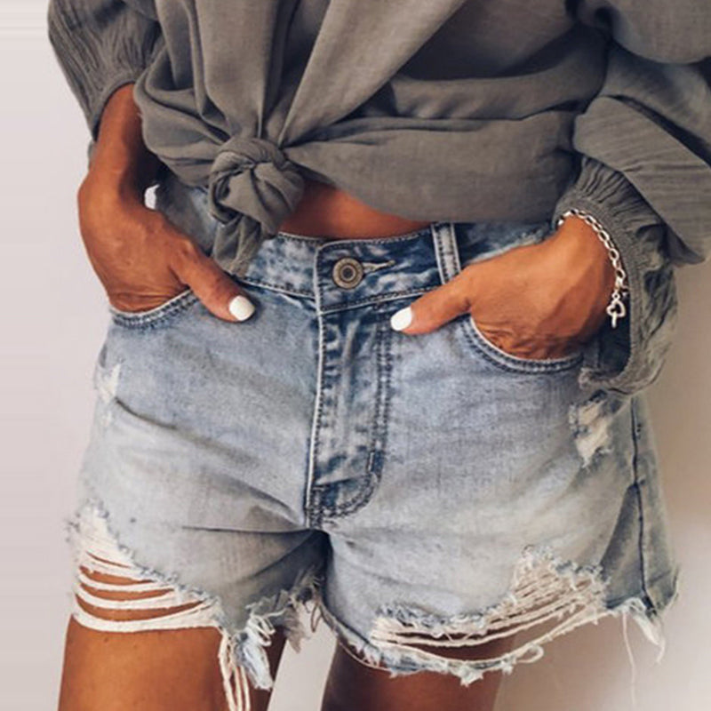 High Waist Denim Shorts Oversize Tassel Washed Retro Loose Jeans