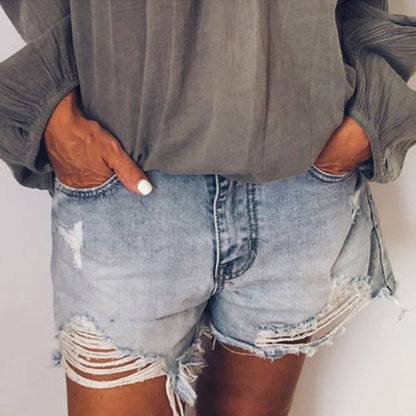 High Waist Denim Shorts Oversize Tassel Washed Retro Loose Jeans