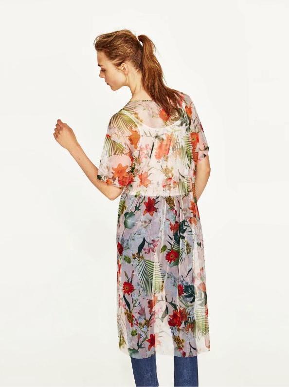 High On Life Floral Print Mesh Midi Dress