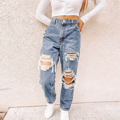 Streetwear Low Rise Ripped Denim Jeans