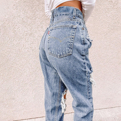 Streetwear Low Rise Ripped Denim Jeans