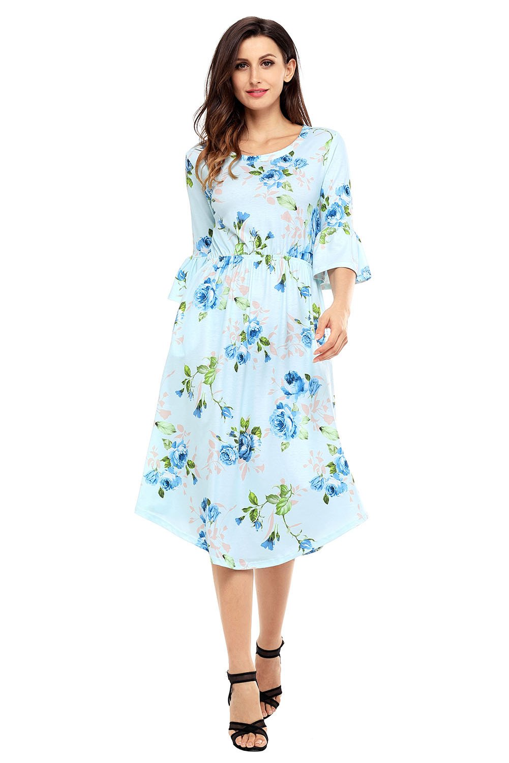 Find Me Floral Print Bell Sleeve Midi Dress