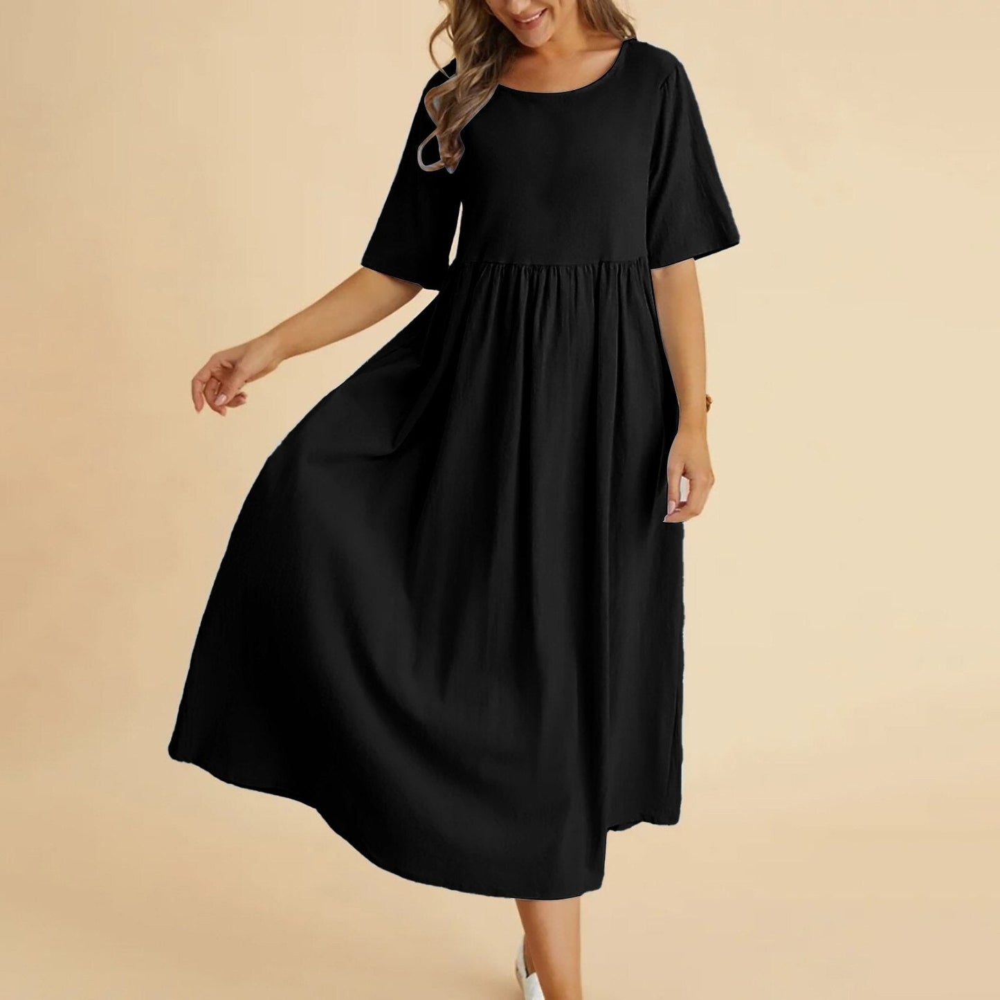 Flowy Solid A-line Midi Dress