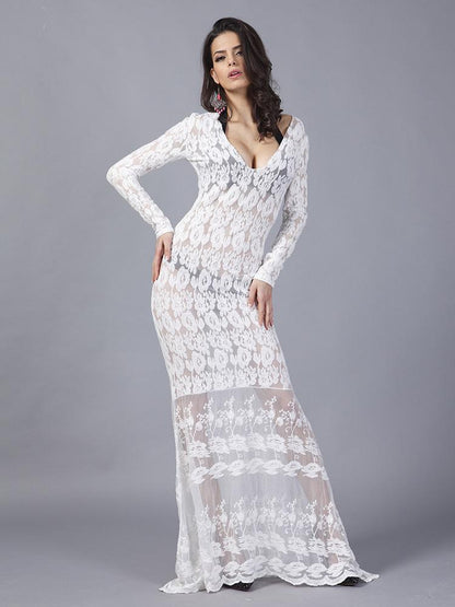 Margie Crochet Lace Sheer Bodycon Maxi Dress