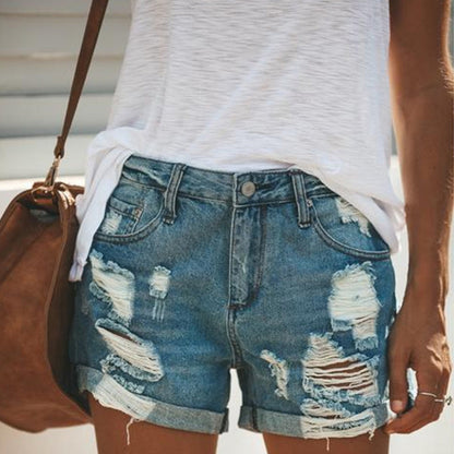 Women's Denim Shorts Loose Retro Washed Blue Denim Shorts