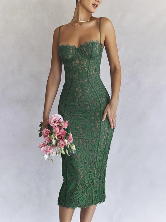 2024 Elegant Green Night Wedding Party Lace Dress