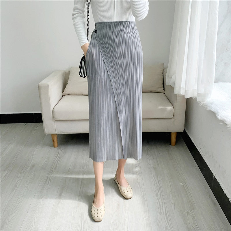 High-Waisted Slim Midi Skirt
