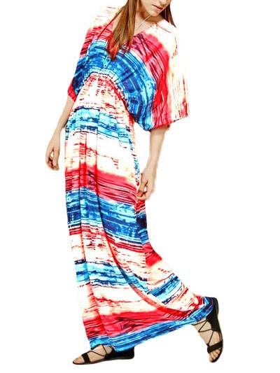 Multicolored Tie Dye Print Kaftan Maxi Dress