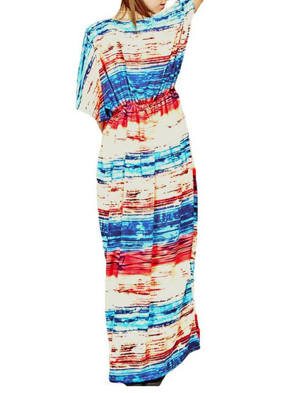 Multicolored Tie Dye Print Kaftan Maxi Dress