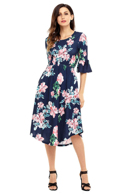 Find Me Floral Print Bell Sleeve Midi Dress