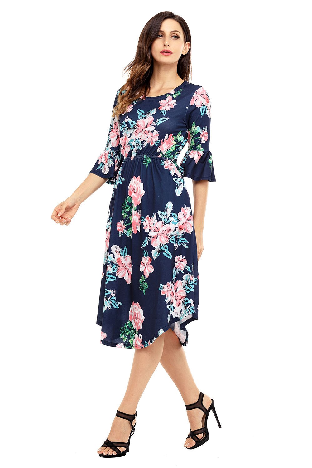 Find Me Floral Print Bell Sleeve Midi Dress