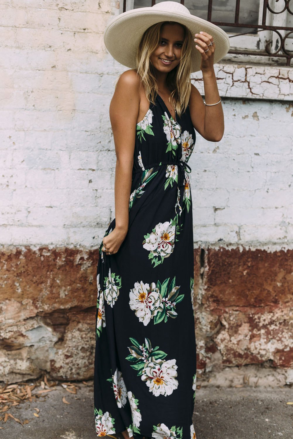 The Floral Touch Plunging Neck Maxi Dress