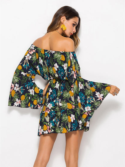 Summer Feels Pineapple Print Floral Mini Dress