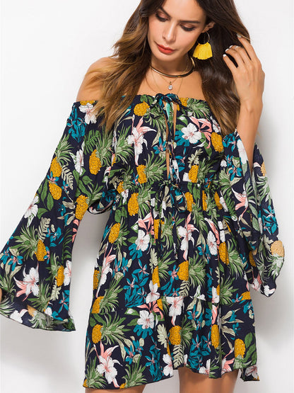 Summer Feels Pineapple Print Floral Mini Dress