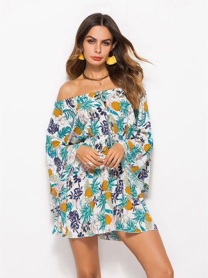 Summer Feels Pineapple Print Floral Mini Dress