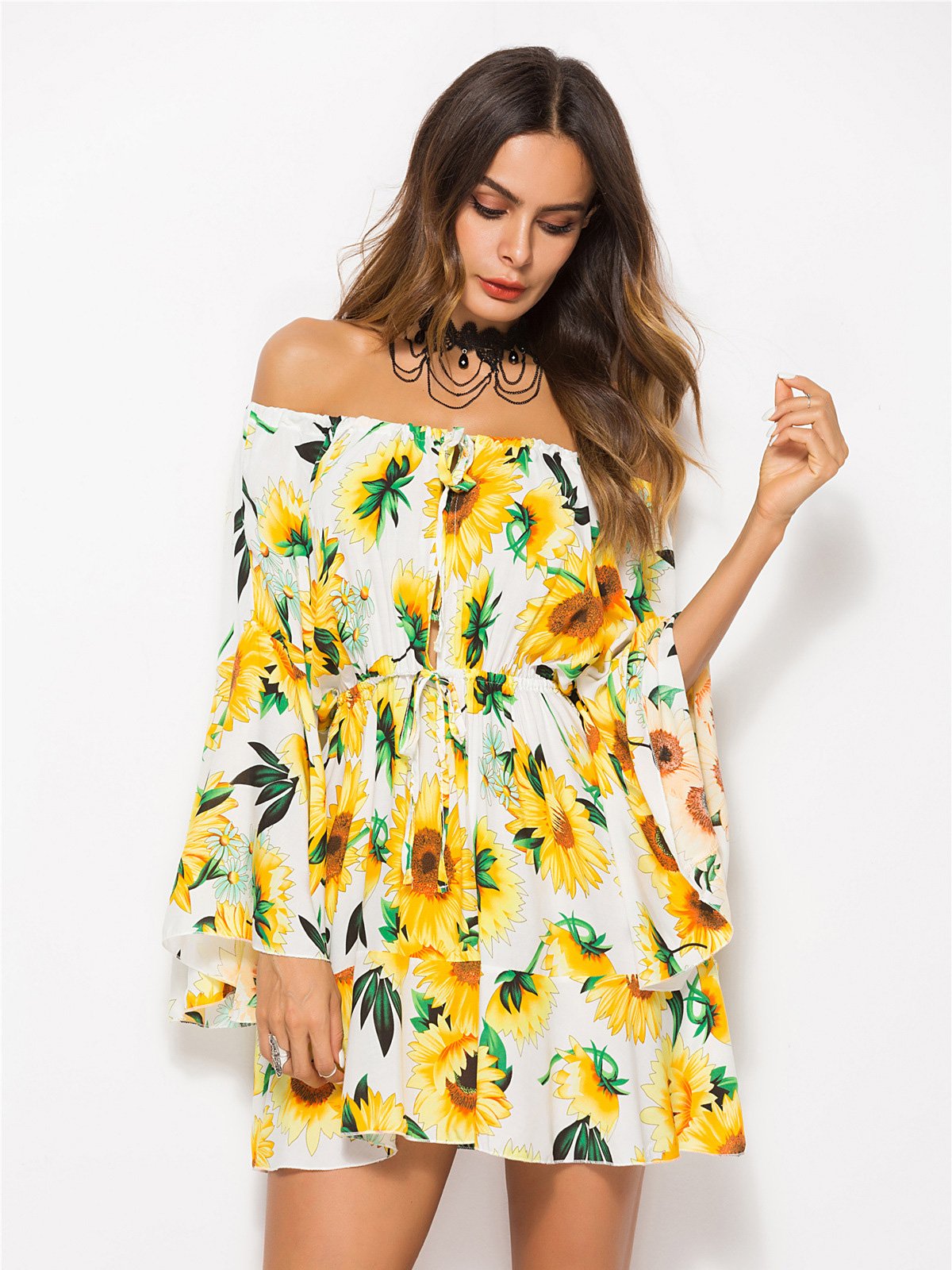 Floral Coast Sunflower Print Mini Dress